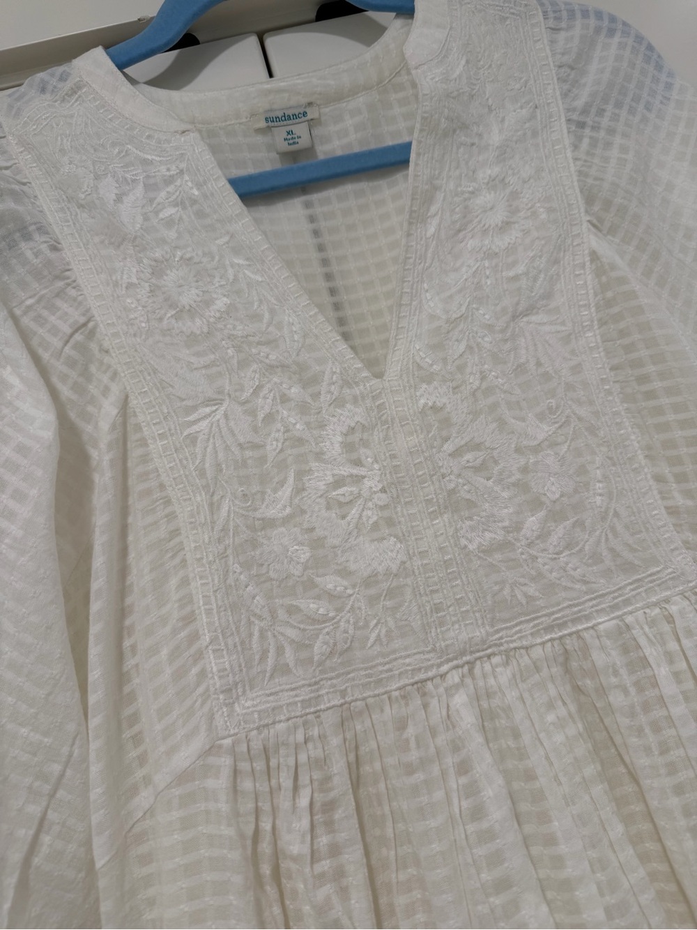 Sundance XL White Embroidered Cotton Boho Midi Dress High Low Lined - Picture 5 of 14